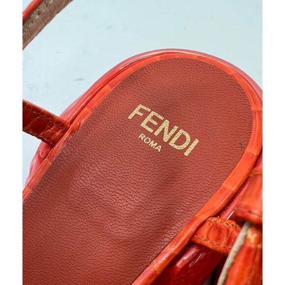FENDI Orange Rust Runway Croc Effect FF Logo Buckle Slingback Pumps Size… - Picture 7 of 16